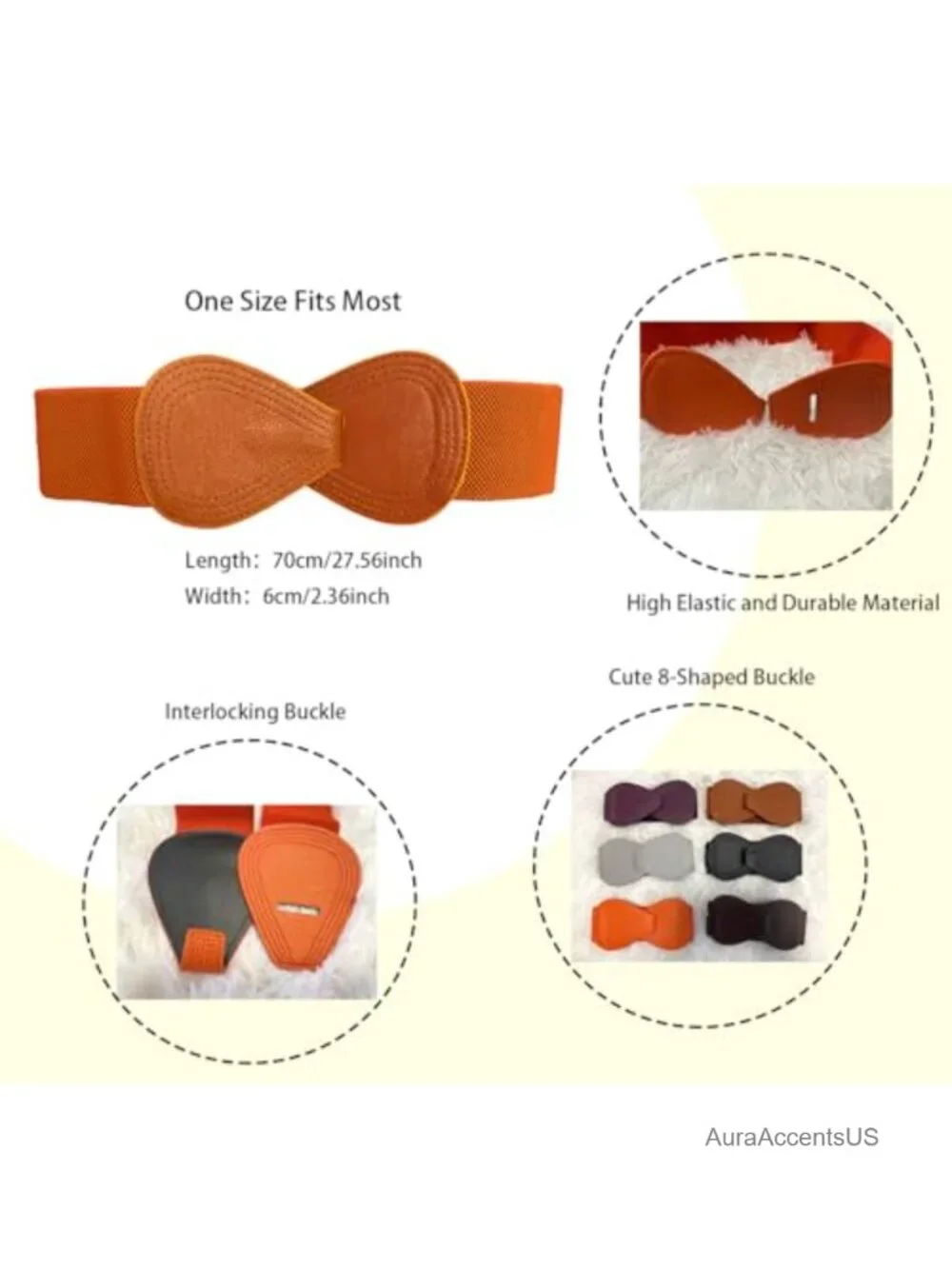 Stretchy Faux Leather Elastic Waist Belt with Interlock Buckle for Dresses &